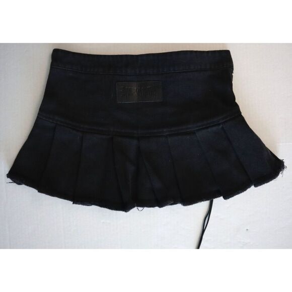 Darker Wavs x Dolls Kill ADW21240 Women's Sz XS Black Pleated Denim Mini Skirt - Picture 2 of 7